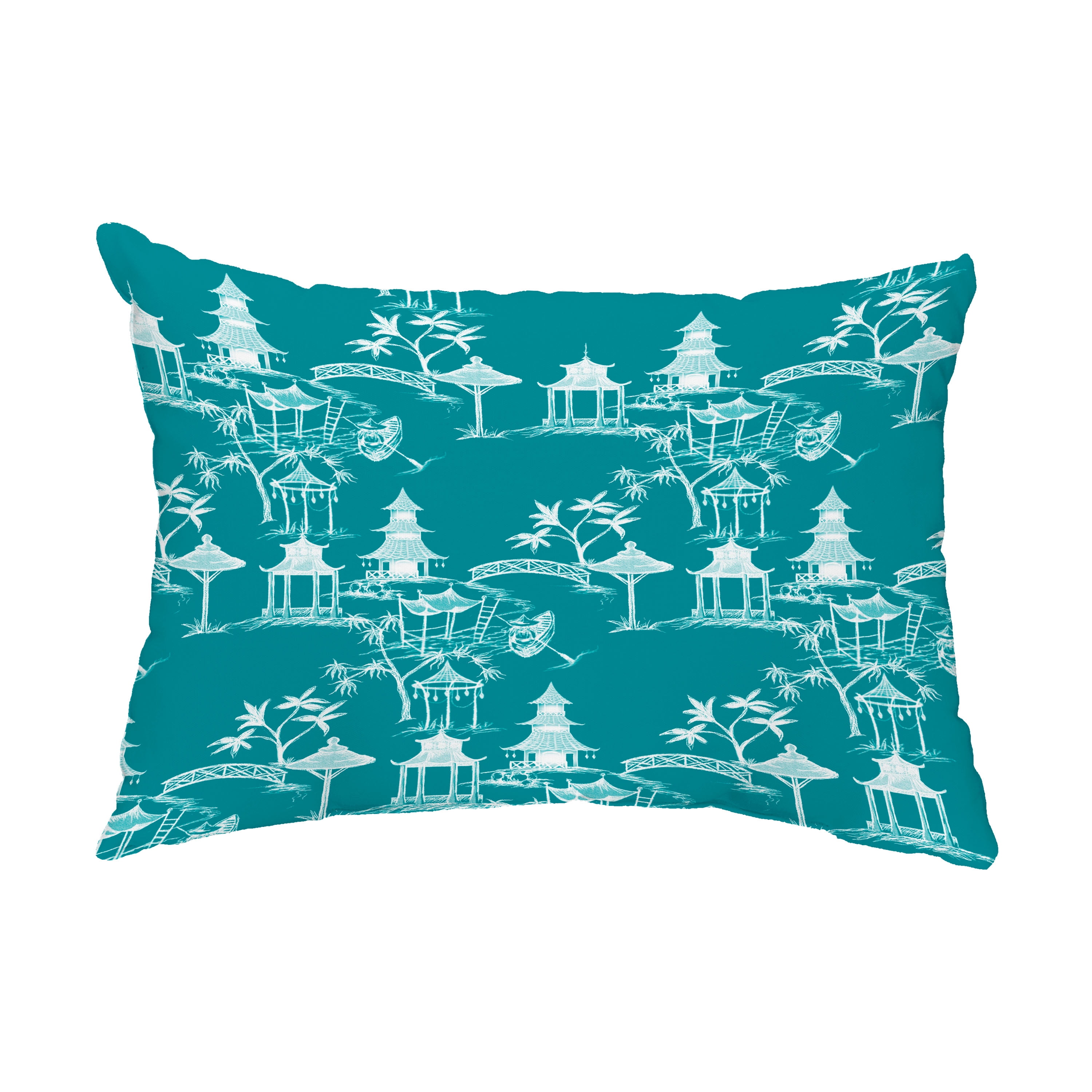 Simply Daisy, 14" x 20" Chinapezka Blue Floral Decorative Outdoor Pillow