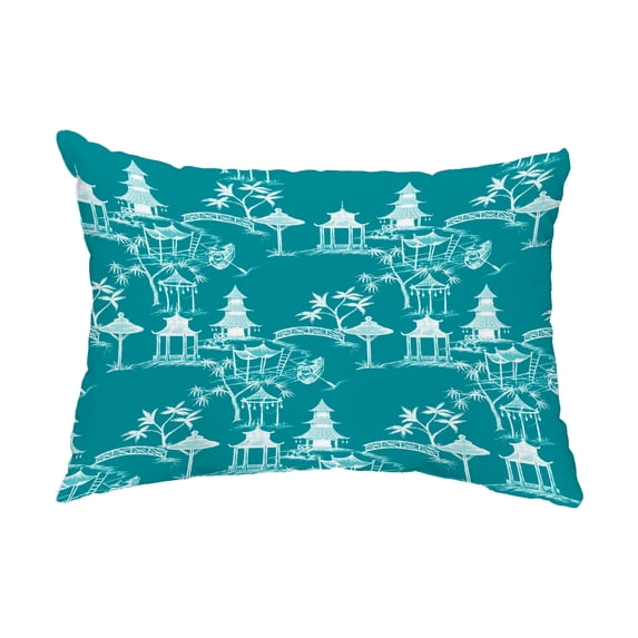 Simply Daisy, 14" x 20" Chinapezka Blue Floral Decorative Outdoor Pillow