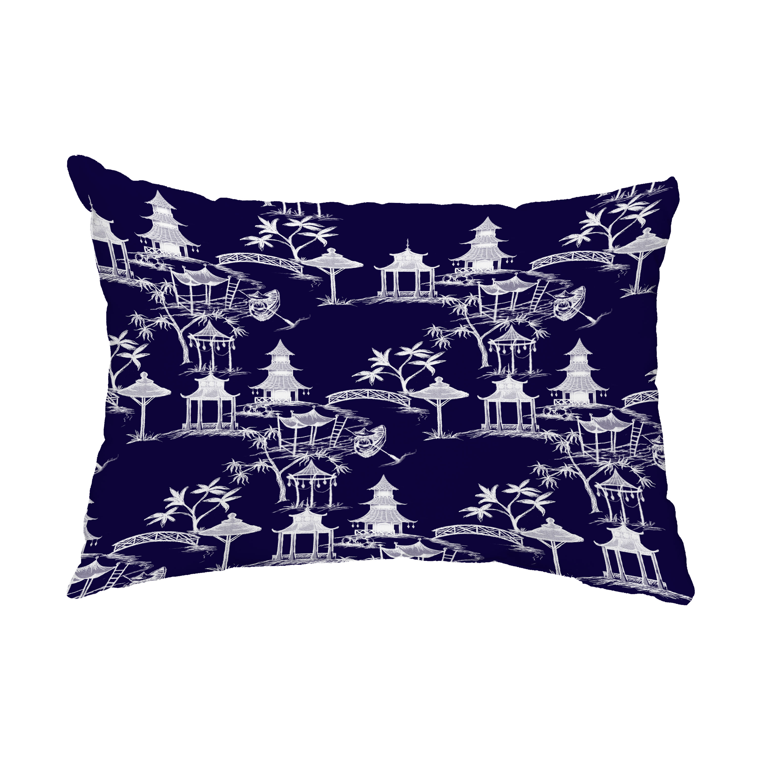 Simply Daisy, 14" x 20" Chinapezka Navy Blue Floral Decorative Outdoor Pillow