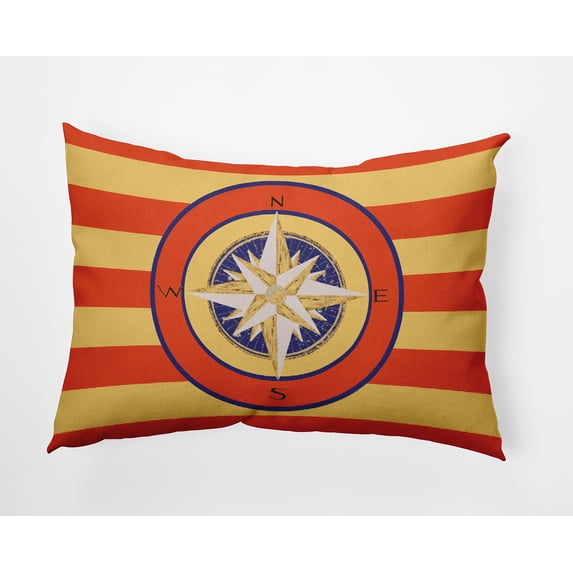 Simply Daisy 14" x 20" Compass on Stripes Decorative Throw Pillow, Surf Board Orange (1 count)