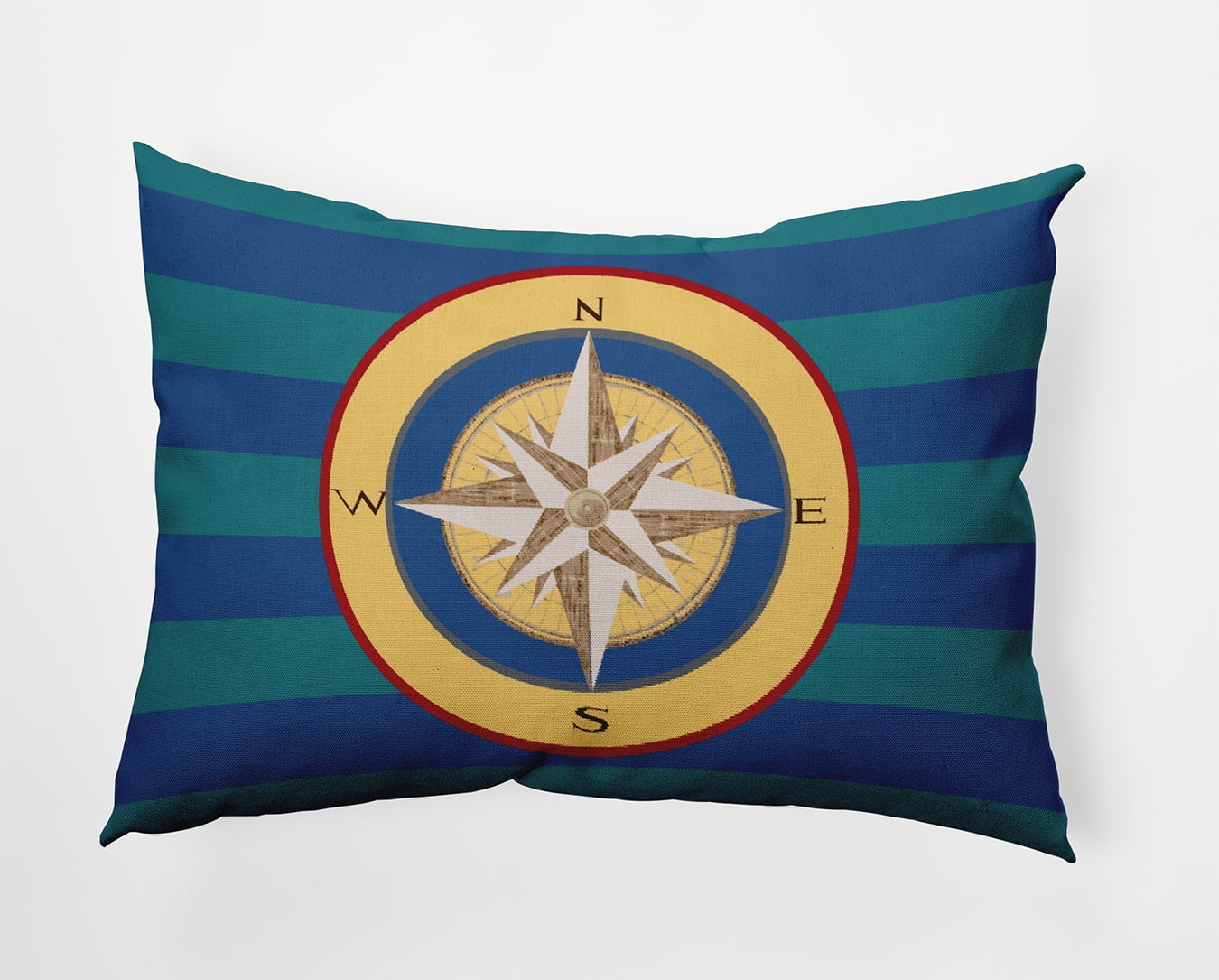 Simply Daisy 14" x 20" Compass on Stripes Indoor/Outdoor Throw Pillow, Nautical Navy (1 count)