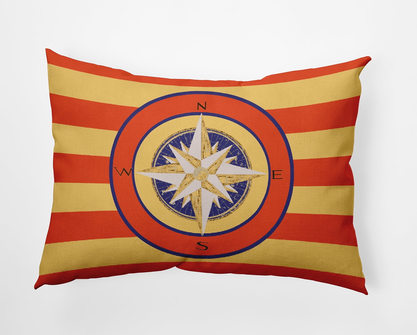 Simply Daisy 14" x 20" Compass on Stripes Indoor/Outdoor Throw Pillow, Surf Board Orange (1 count)