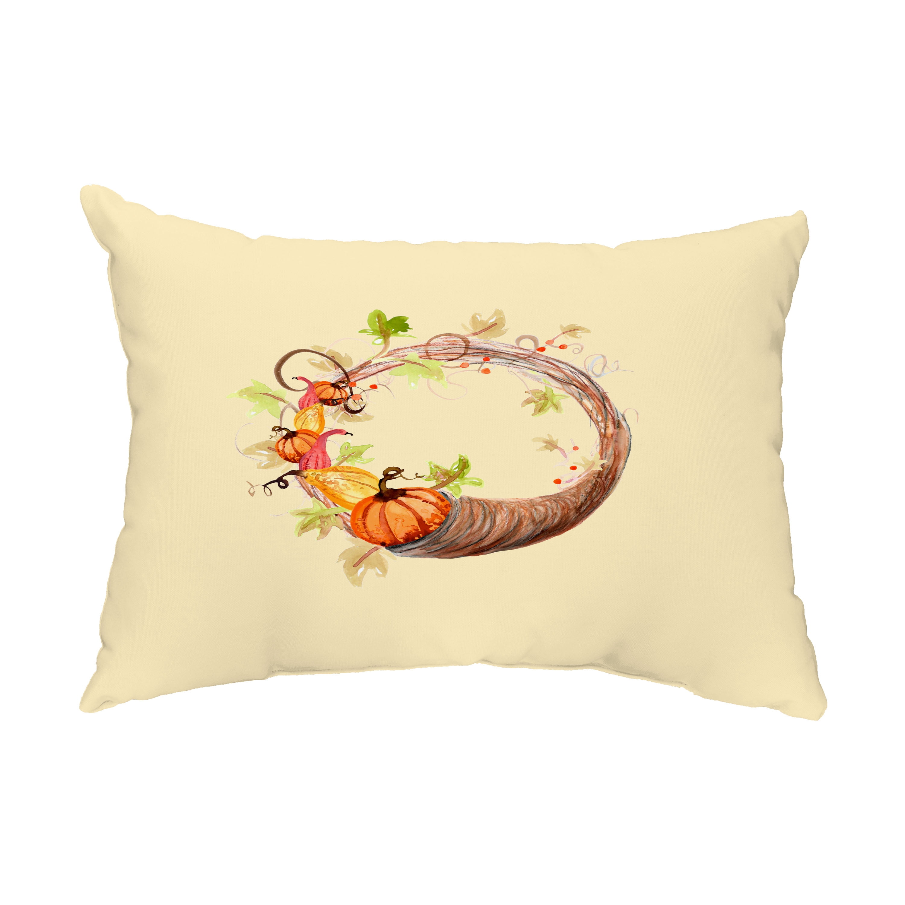 Simply Daisy, 14" x 20" Cornucopia Wreath Light yellow Fall Print Outdoor Decorative Throw Pillow