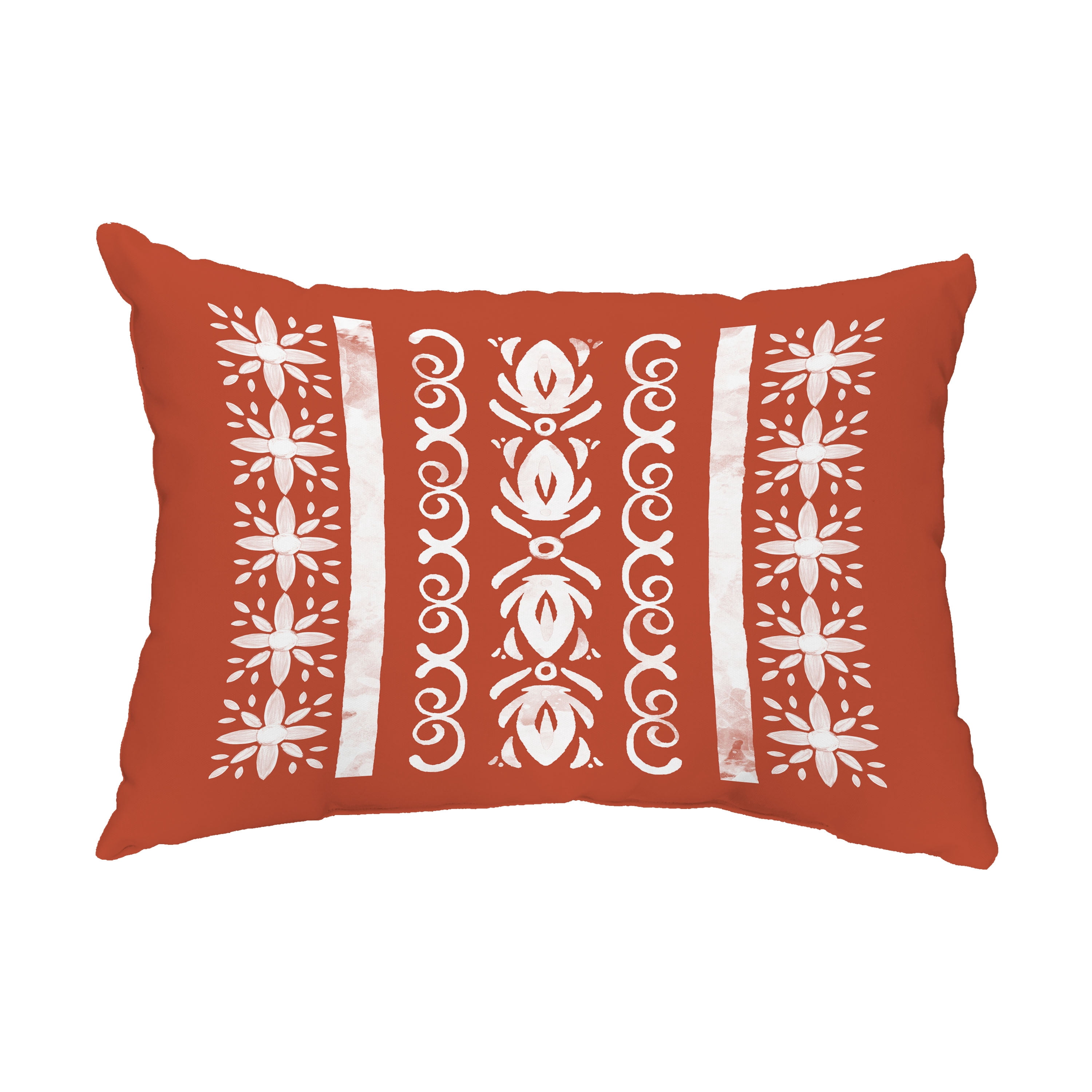 Simply Daisy, 14" x 20" Cuban Tile 2 Red Orange Abstract Decorative Outdoor Pillow