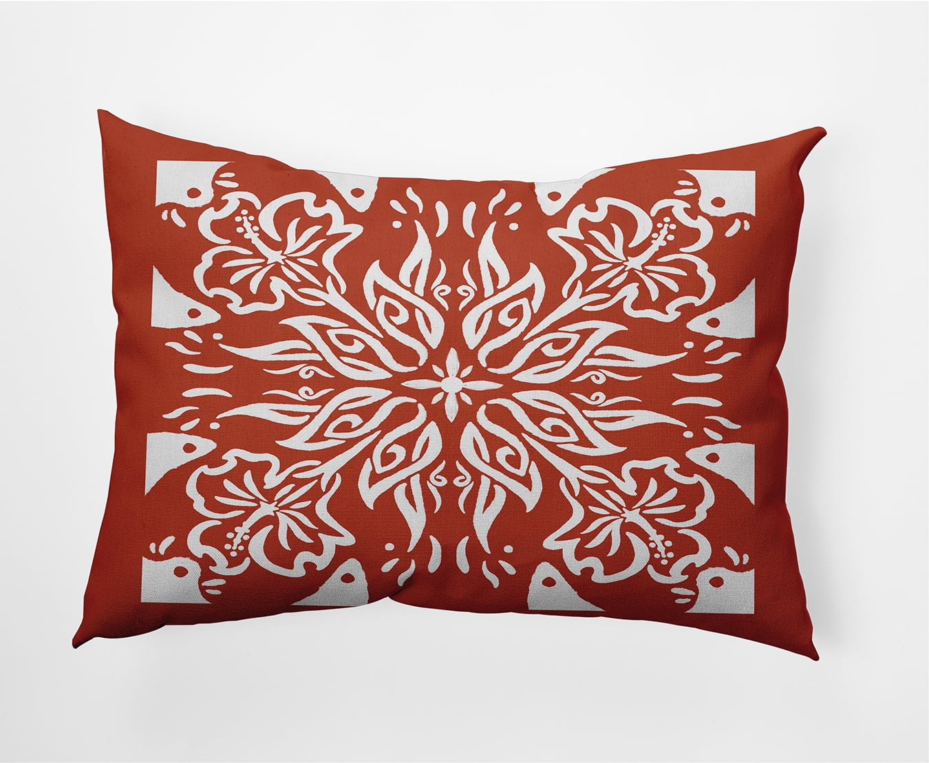 Simply Daisy, 14" x 20" Cuban Tile 3 Red Orange Abstract Decorative Outdoor Pillow