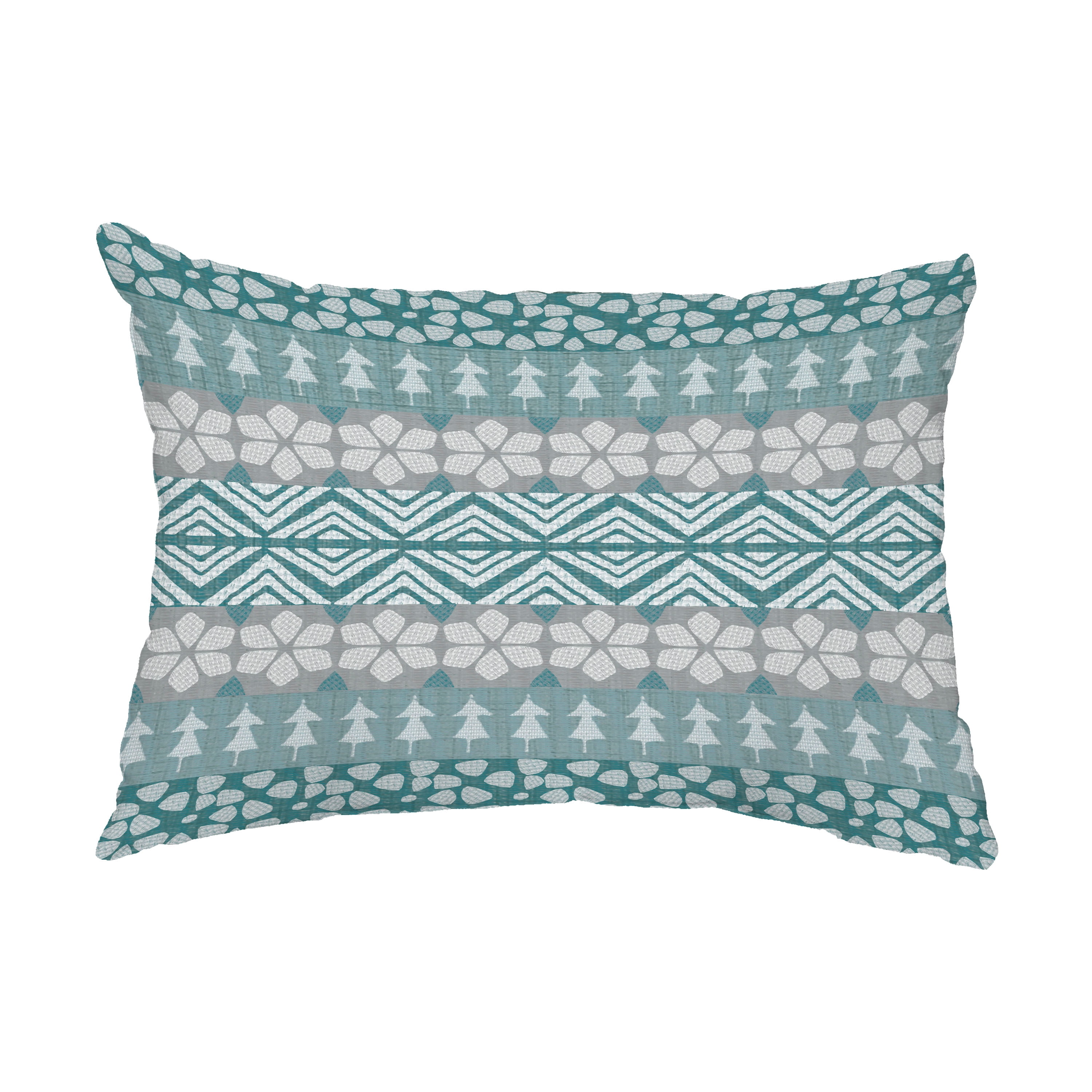 Simply Daisy, 14" x 20" FairIsle Teal Abstract Decorative Outdoor Pillow