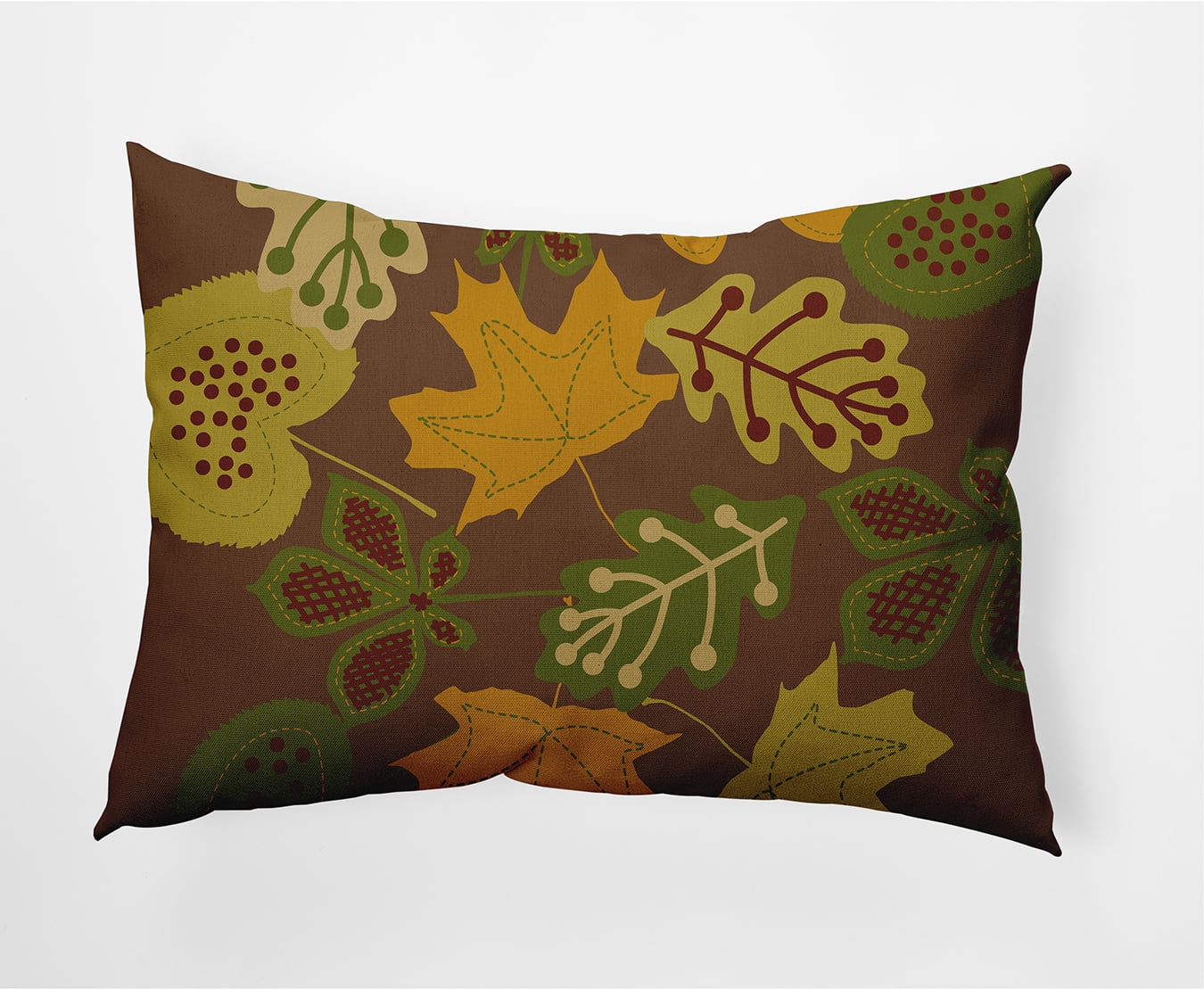 Brown and Green Fall Leaves Polyester Accent Pillow