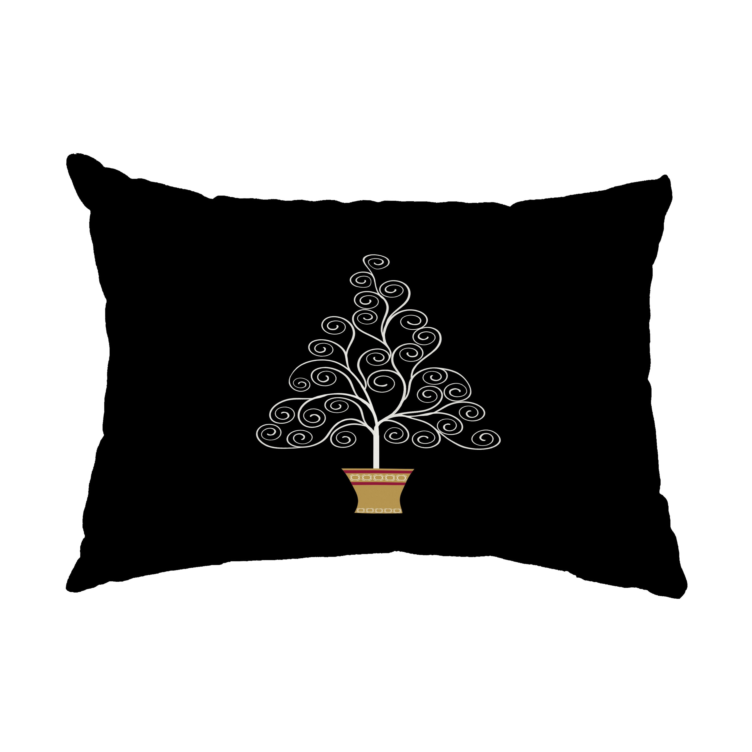 Simply Daisy, 14" x 20" Filigree Tree Black Decorative Christmas Outdoor Pillow