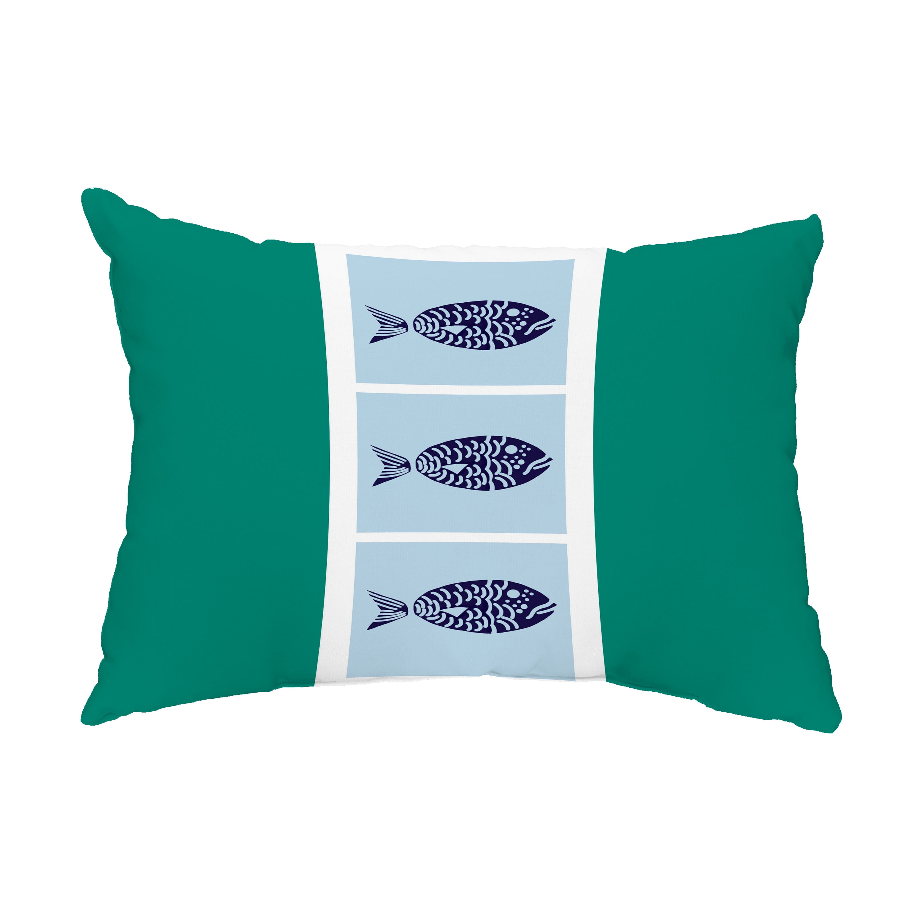 Simply Daisy, 14" x 20" Fish Chips Green Coastal Decorative Outdoor Pillow