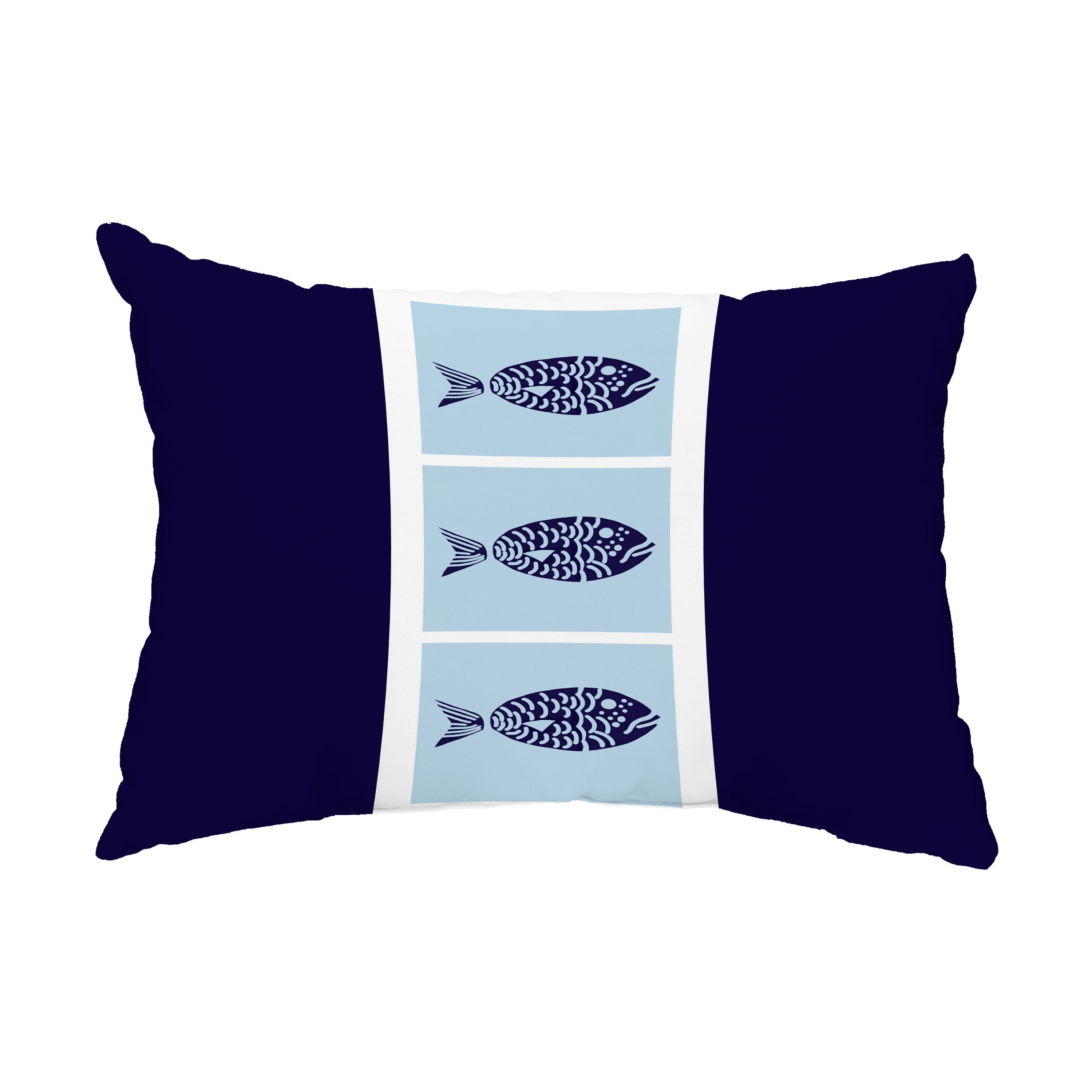 Simply Daisy, 14" x 20" Fish Chips Navy Blue Coastal Decorative Outdoor Pillow