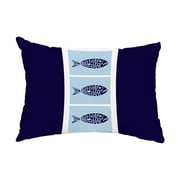 Simply Daisy, 14" x 20" Fish Chips Navy Blue Coastal Decorative Outdoor Pillow