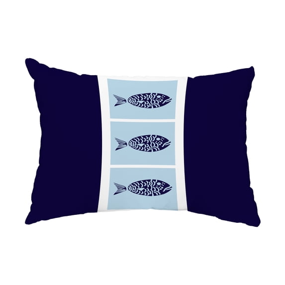 Simply Daisy, 14" x 20" Fish Chips Navy Blue Coastal Decorative Outdoor Pillow