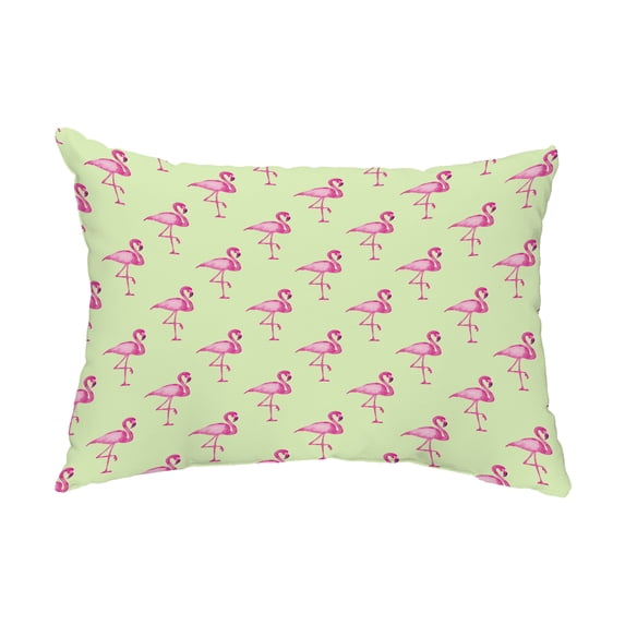 Simply Daisy, 14" x 20" Flamingo Fanfare Multi Light Green Abstract Decorative Outdoor Pillow