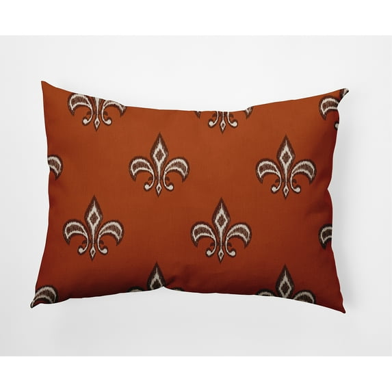Simply Daisy 14" x 20" Fleur de Lis Indoor/Outdoor Polyester Throw Pillow, Sienna