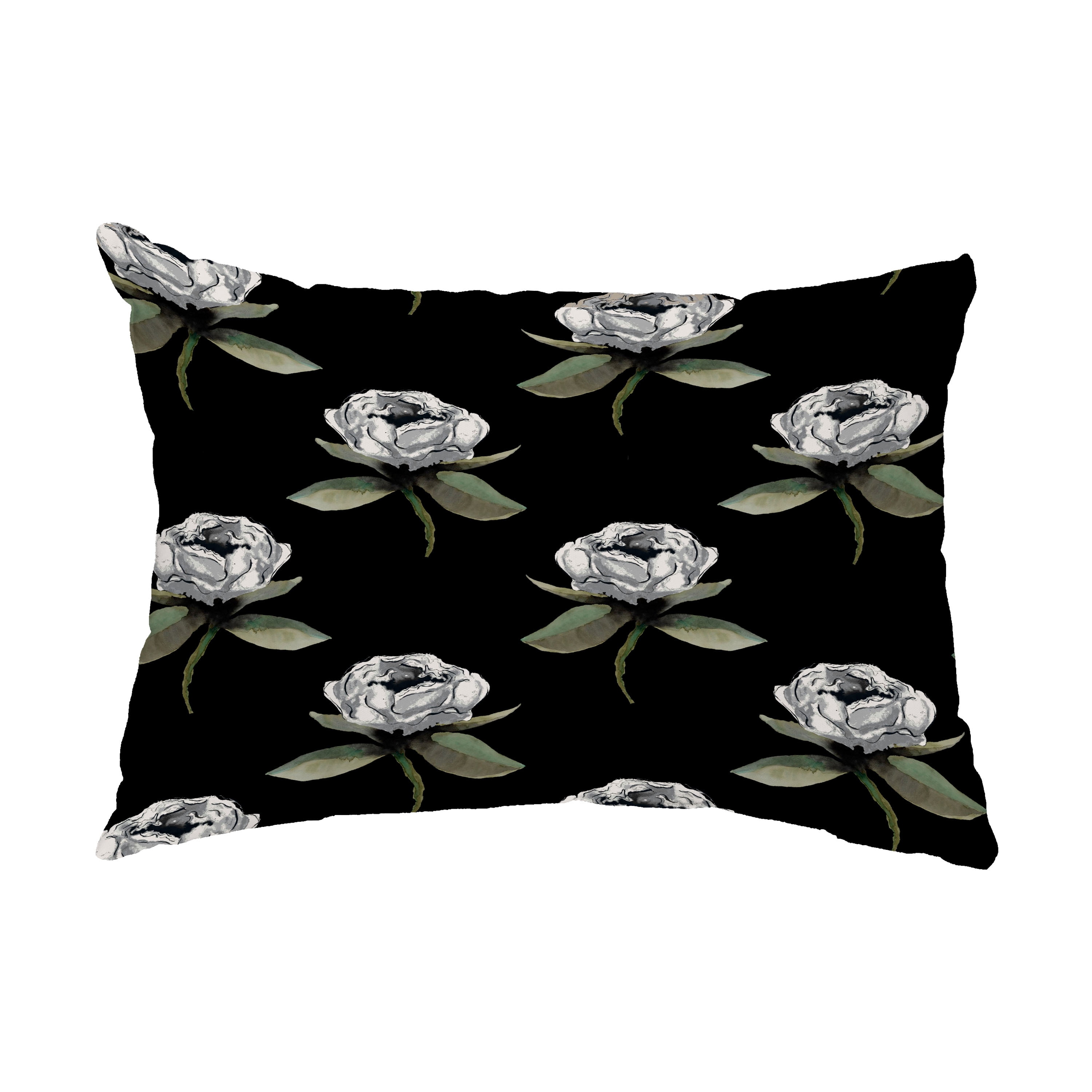 Simply Daisy, 14" x 20" Floral Bunch Black Floral Print Decorative Outdoor Throw Pillow