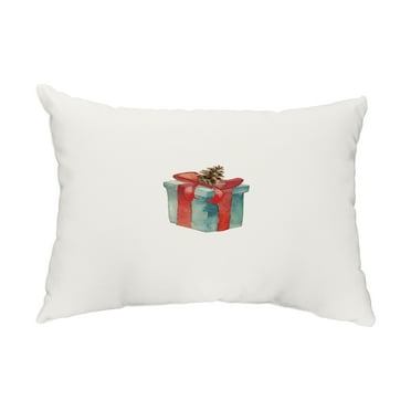 Simply Daisy, 14" x 20" Gift Wrapped Off White Holiday Print Decorative Outdoor Throw Pillow