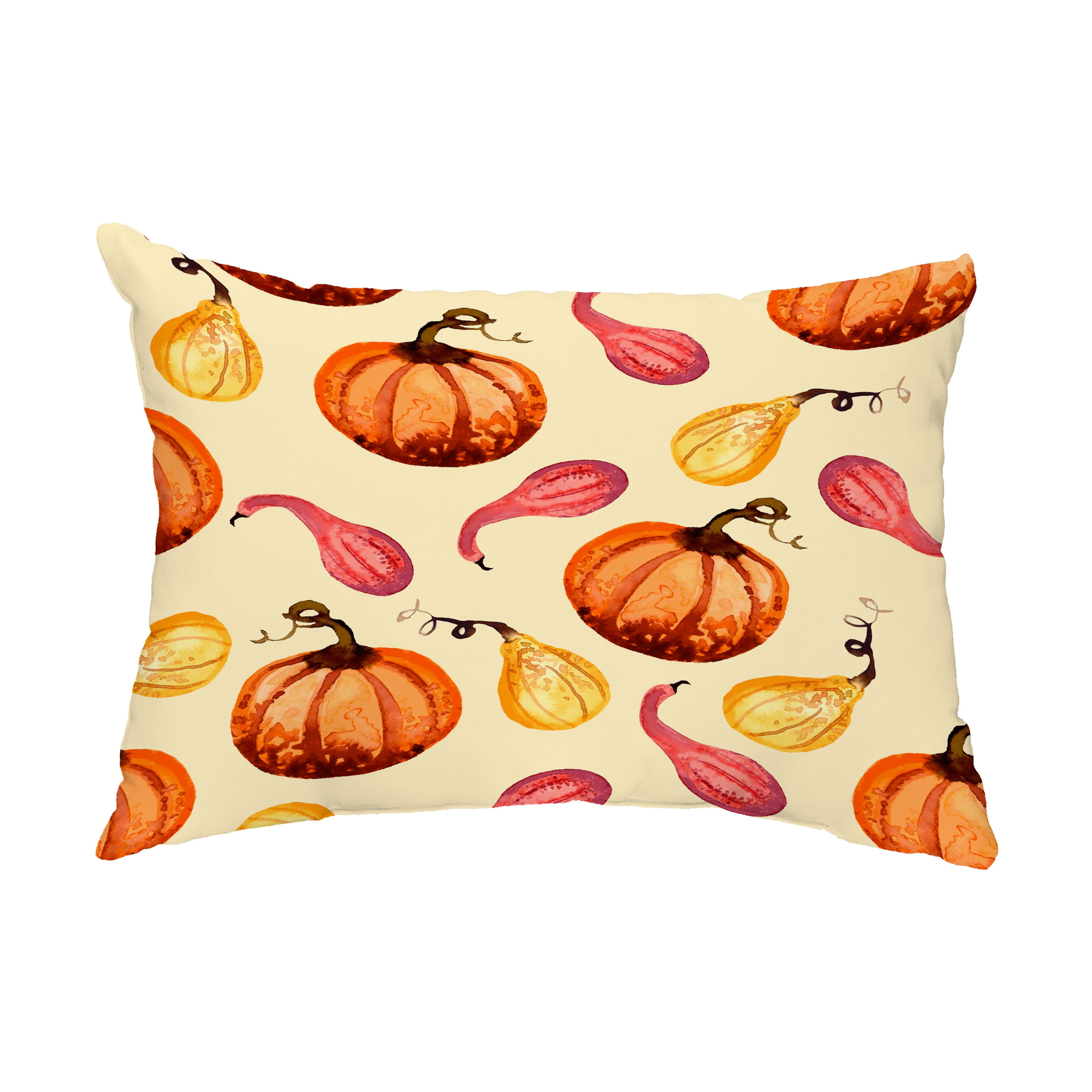 Simply Daisy, 14" x 20" Gourds Galore Light yellow Fall Print Outdoor Decorative Throw Pillow