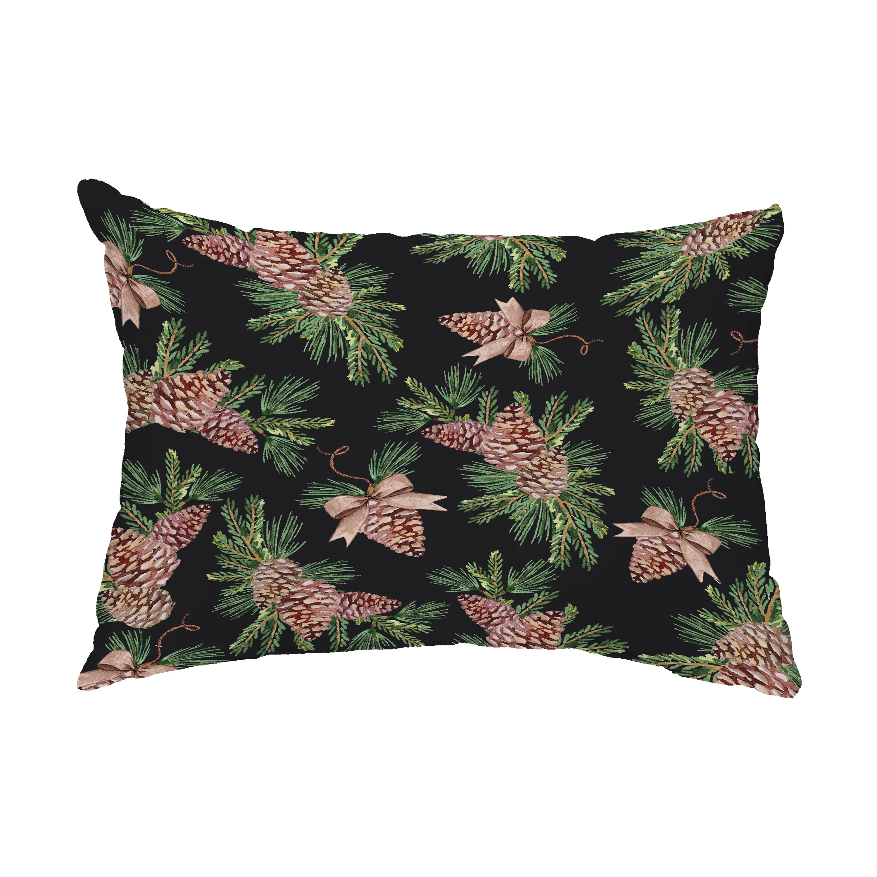 Simply Daisy, 14" x 20" Greenery Black Holiday Print Decorative Outdoor Throw Pillow