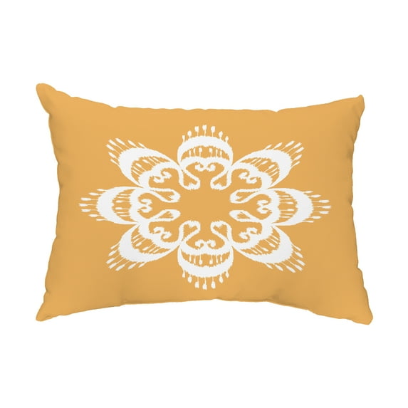 Simply Daisy, 14" x 20" Ikat Mandala Gold Decorative Ikat Outdoor Throw Pillow