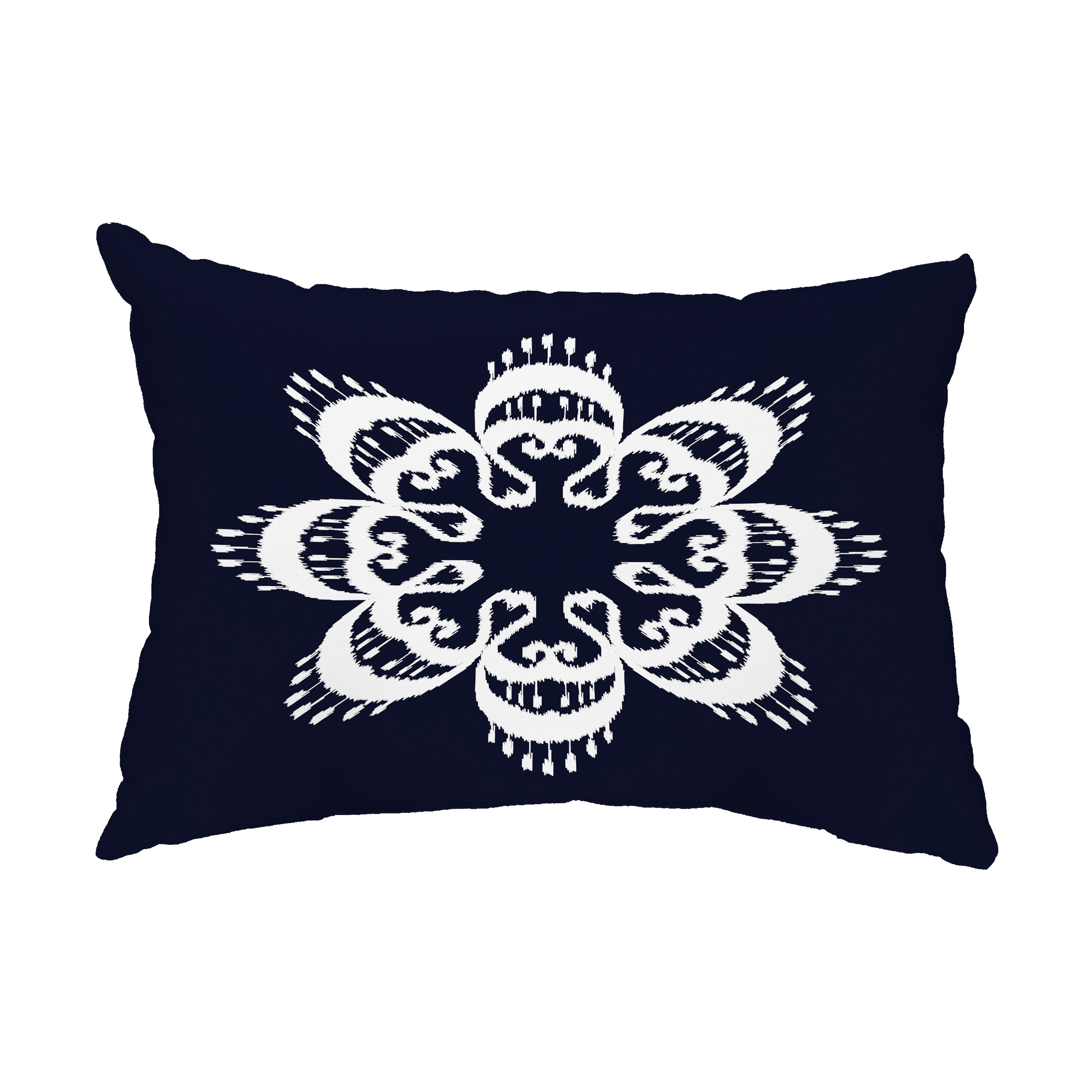 Simply Daisy, 14" x 20" Ikat Mandala Navy Blue Decorative Ikat Outdoor Throw Pillow