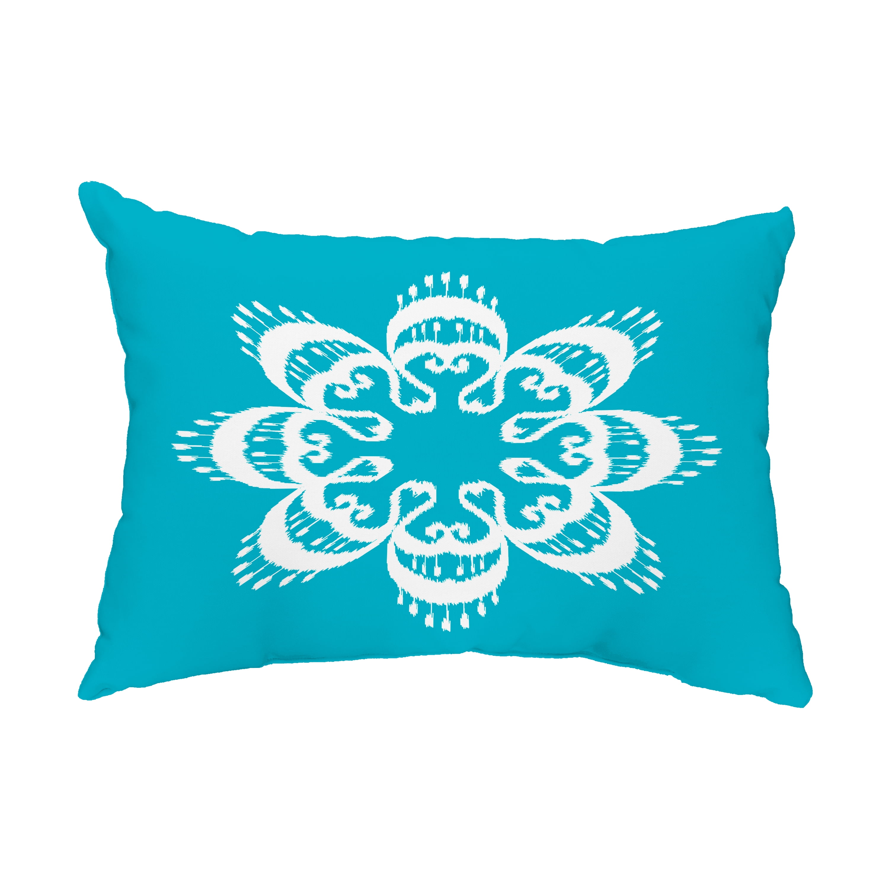 Simply Daisy, 14" x 20" Ikat Mandala Turquoise Decorative Ikat Outdoor Throw Pillow
