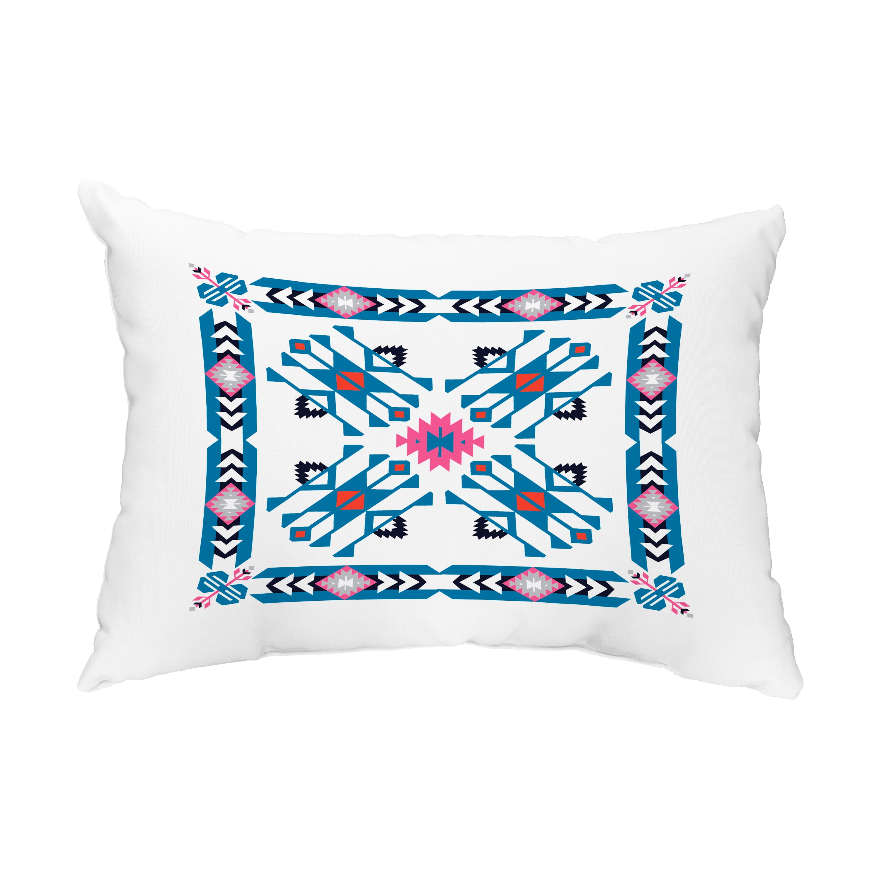 Simply Daisy, 14" x 20" Jodhpur Border 4 Teal and Pink Decorative Geometric Outdoor Throw Pillow