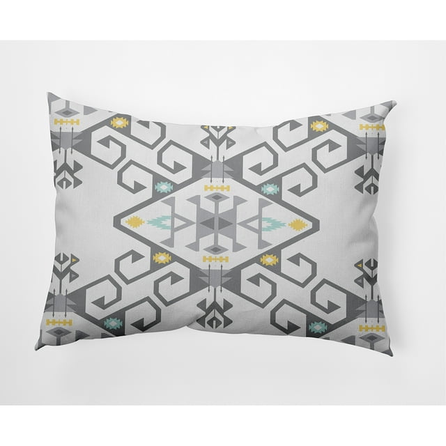 Simply Daisy, 14" x 20" Jodhpur Medallion 2 Gray Decorative Abstract Outdoor Throw Pillow