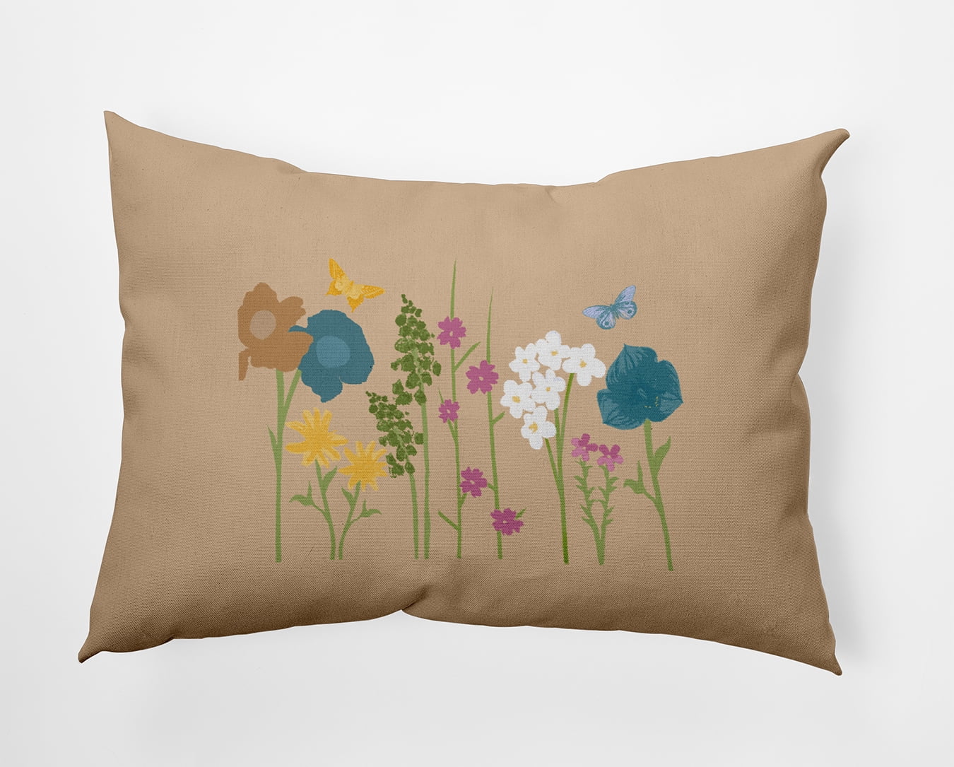 Taupe Floral Polyester Reversible Throw Pillow