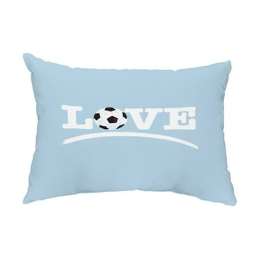 Simply Daisy, 14" x 20" Love Soccer Light Blue Decorative Word Outdoor Pillow