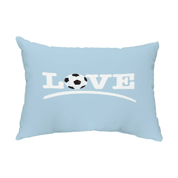 Simply Daisy, 14" x 20" Love Soccer Light Blue Decorative Word Outdoor Pillow