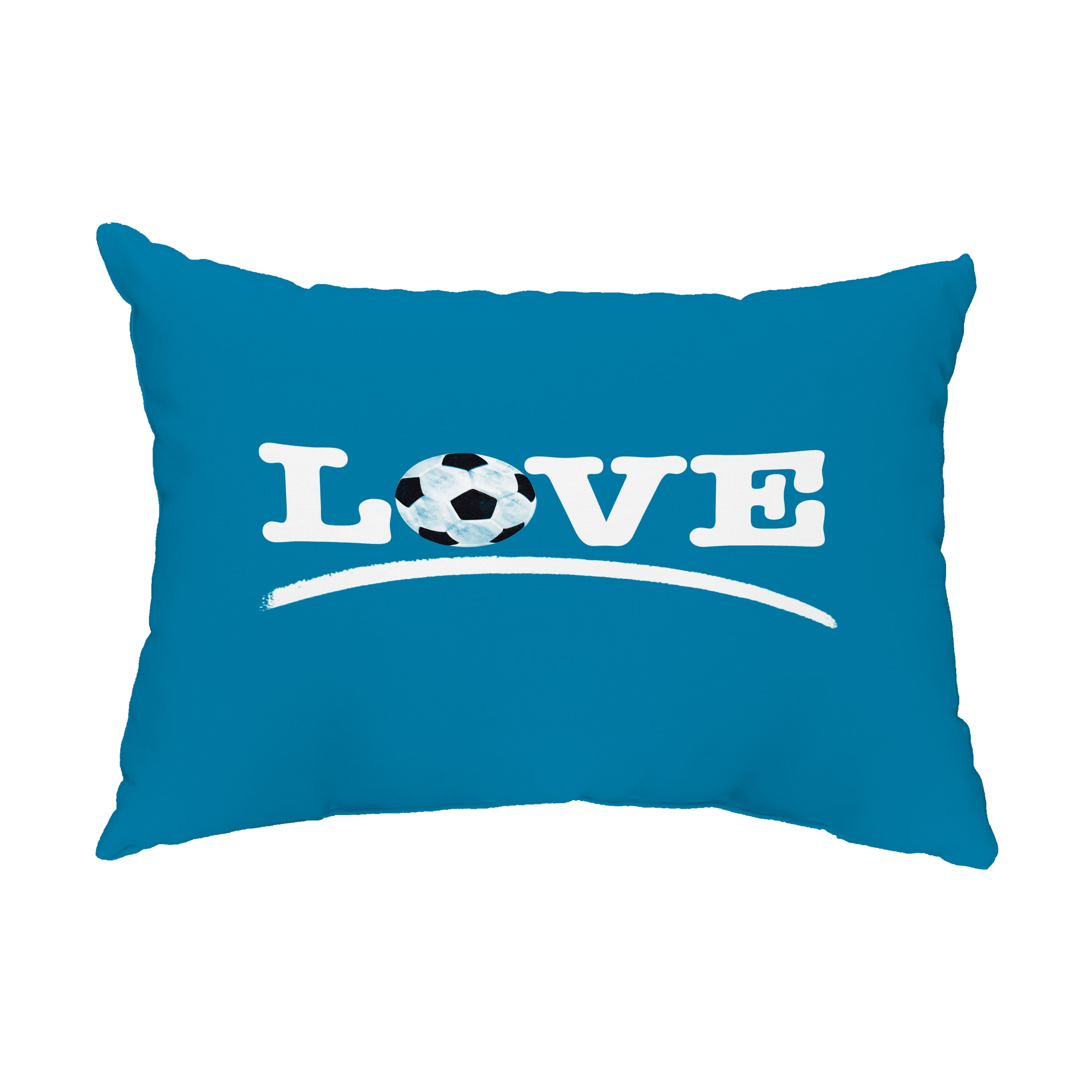 Simply Daisy, 14" x 20" Love Soccer Teal Decorative Word Outdoor Pillow