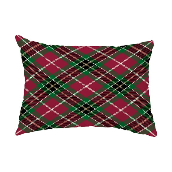 Simply Daisy, 14" x 20" Mad for Plaid Red Holiday Print Decorative Outdoor Throw Pillow
