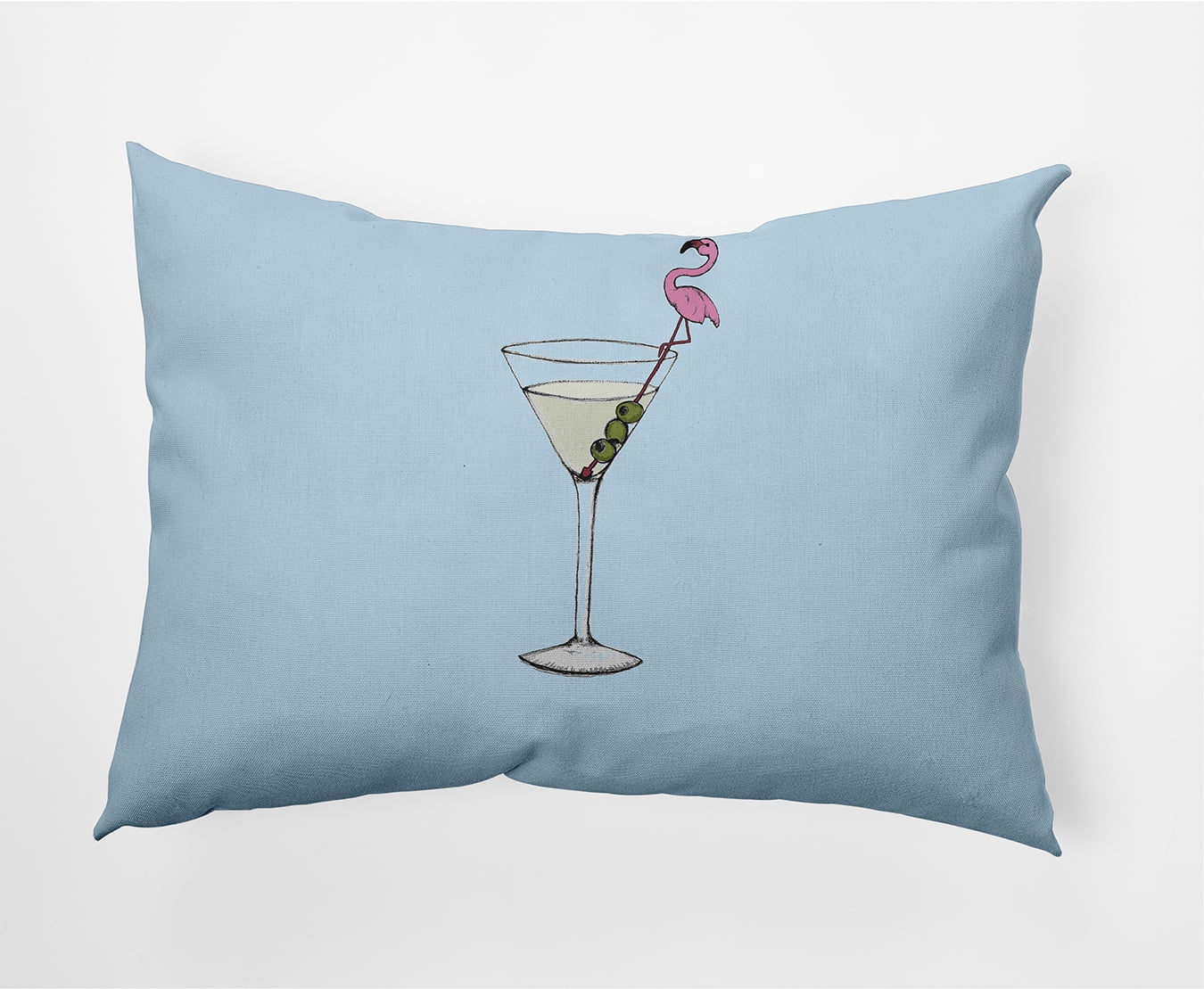 Simply Daisy, 14" x 20" Martini Glass Flamingo Pale Blue Abstract Decorative Outdoor Pillow