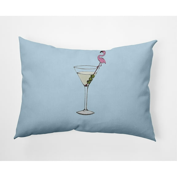 Simply Daisy, 14" x 20" Martini Glass Flamingo Pale Blue Abstract Decorative Outdoor Pillow