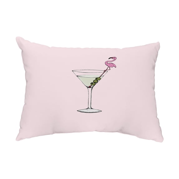 Simply Daisy, 14" x 20" Martini Glass Flamingo Pink Abstract Decorative Outdoor Pillow