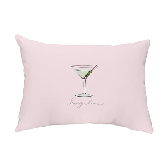 Simply Daisy, 14" x 20" Martini Glass Happy Hour Pink Abstract Decorative Outdoor Pillow