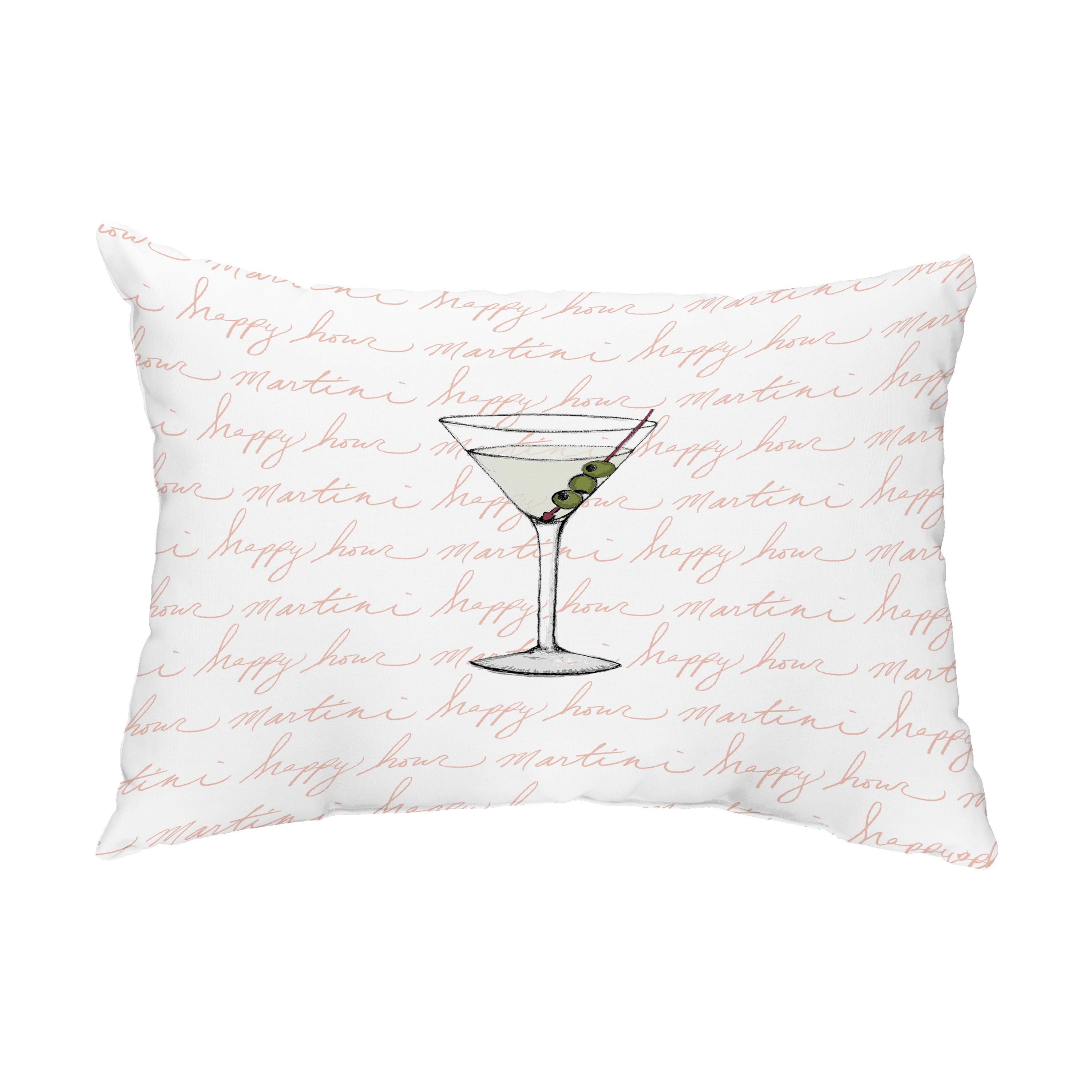 Simply Daisy, 14" x 20" Martini Glass Text Fade Coral Abstract Decorative Outdoor Pillow, Coral