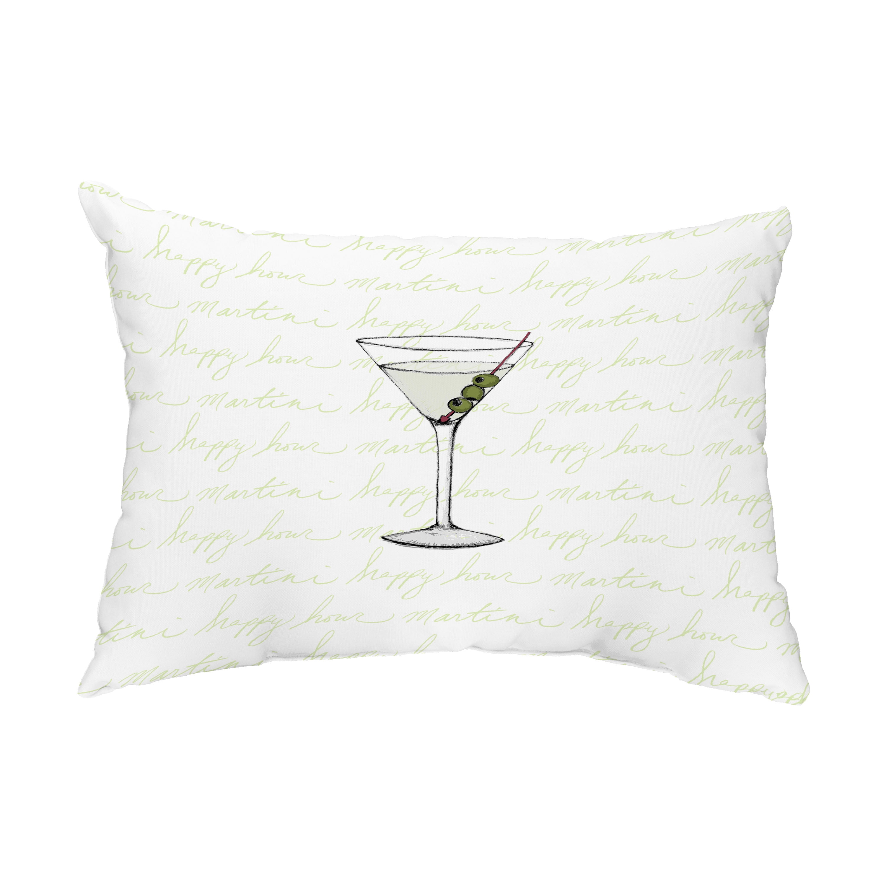 Simply Daisy, 14" x 20" Martini Glass Text Fade Light Green Abstract Decorative Outdoor Pillow