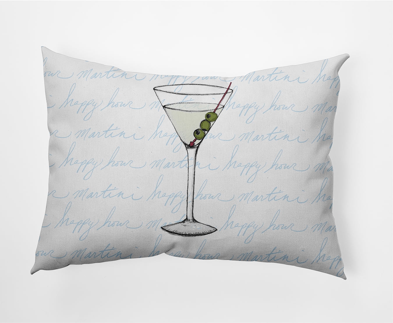 Simply Daisy, 14" x 20" Martini Glass Text Fade Pale Blue Abstract Decorative Outdoor Pillow