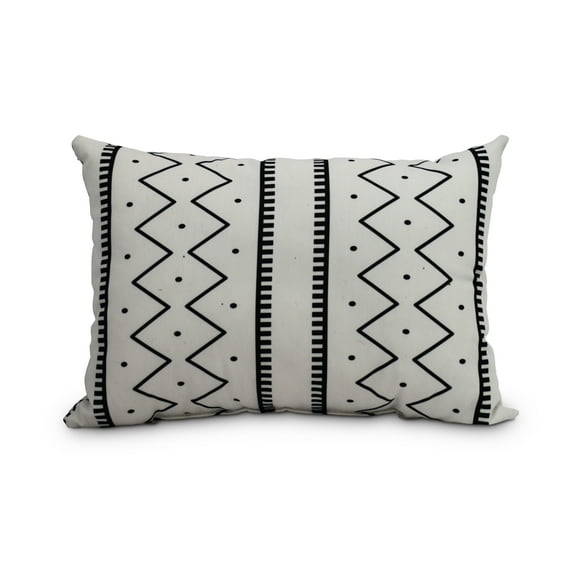 Simply Daisy, 14" x 20" Mudcloth Cream Abstract Decorative Outdoor Pillow