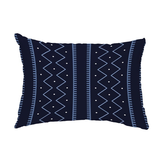 Simply Daisy, 14" x 20" Mudcloth Navy Blue Abstract Decorative Outdoor Pillow