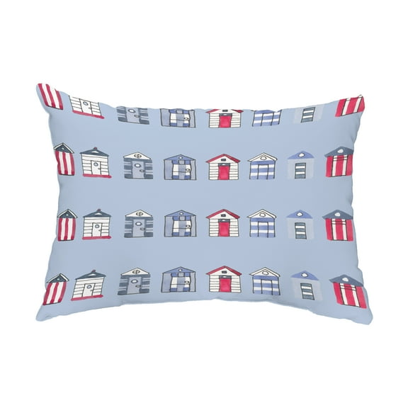 Simply Daisy, 14" x 20" Multi Beach Hut Blue Decorative Stripe Outdoor Pillow, Blue