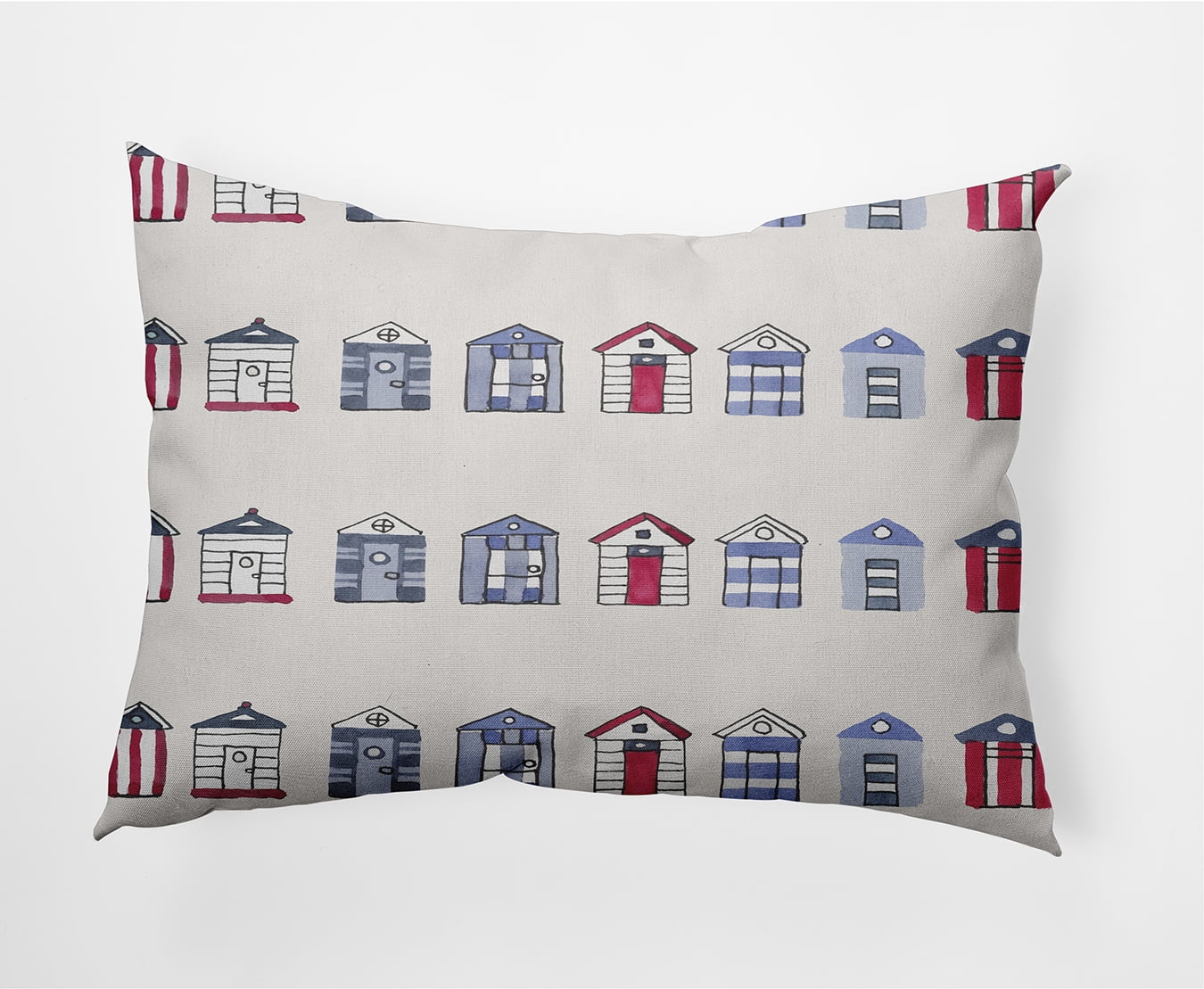 Simply Daisy, 14" x 20" Multi Beach Hut Ivory Decorative Stripe Outdoor Pillow