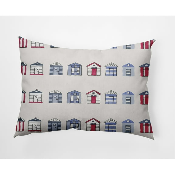 Simply Daisy, 14" x 20" Multi Beach Hut Ivory Decorative Stripe Outdoor Pillow