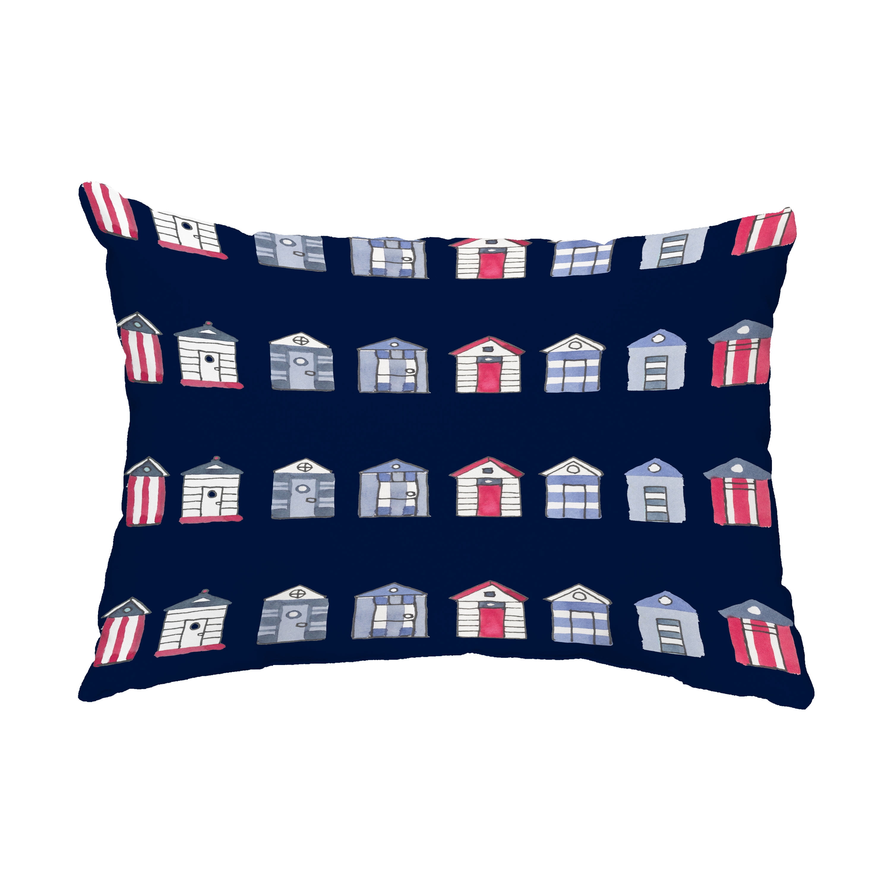 Simply Daisy, 14" x 20" Multi Beach Hut Navy Decorative Stripe Outdoor Pillow