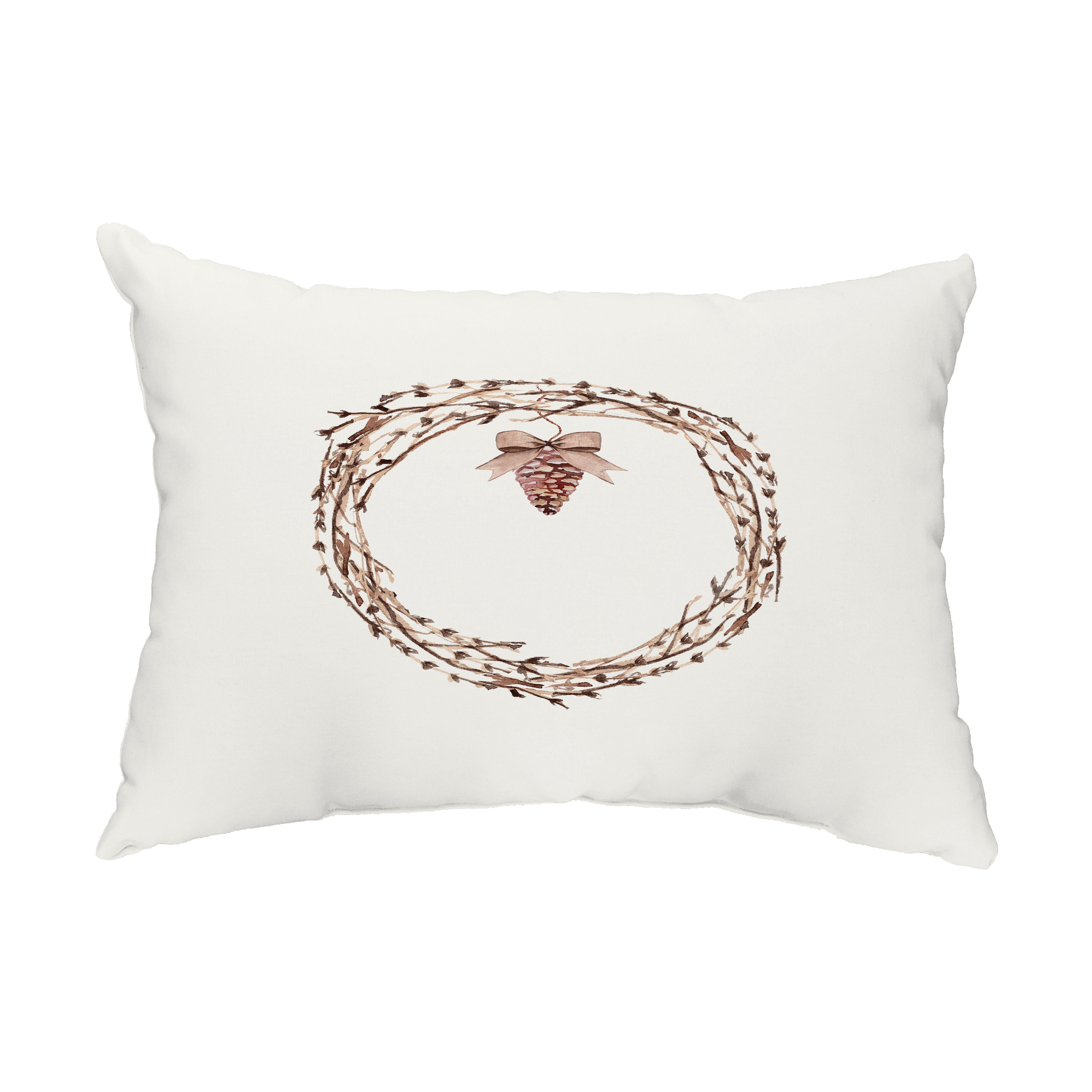 Simply Daisy, 14" x 20" Natural Wreath Off White Holiday Print Decorative Outdoor Throw Pillow