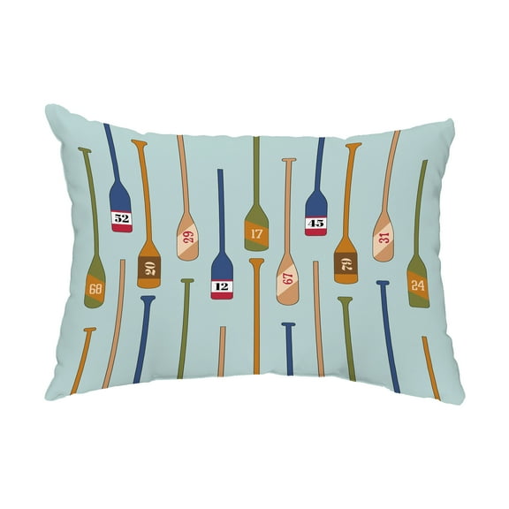 Simply Daisy, 14" x 20" Oar Numbers Aqua Nautical Decorative Outdoor Pillow