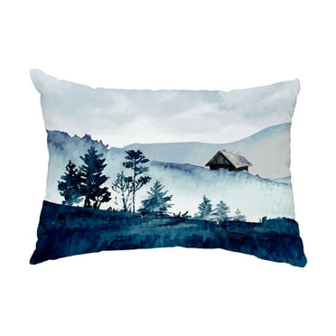 Simply Daisy, 14" x 20" Over the Hills Blue Holiday Print Decorative Outdoor Throw Pillow