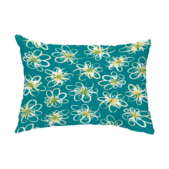 Simply Daisy, 14" x 20" Penelope Floral Teal Decorative Floral Outdoor Throw Pillow