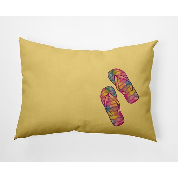 Simply Daisy, 14" x 20" Rainbow Flip Flops Yellow Decorative Coastal Outdoor Throw Pillow